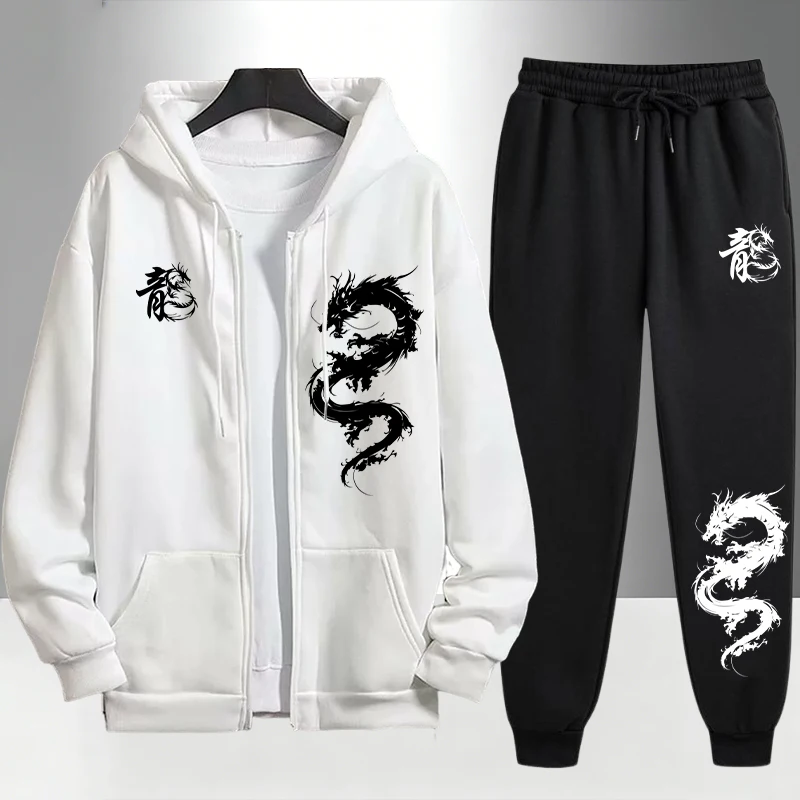Mens Fashion Urban - 남성용 중국 용 프린트 트랙수트, 지퍼