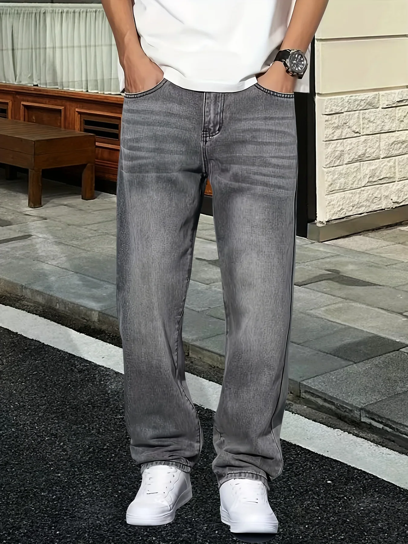 Men'S Fashion Grey Jeans - 남성 패션 그레이 진 캐주얼 워싱
