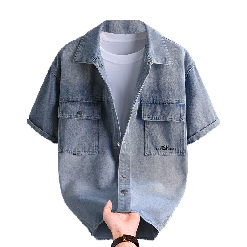 Mens Fashion Urban - 남성 데님 셔츠 여름 패션 솔리드