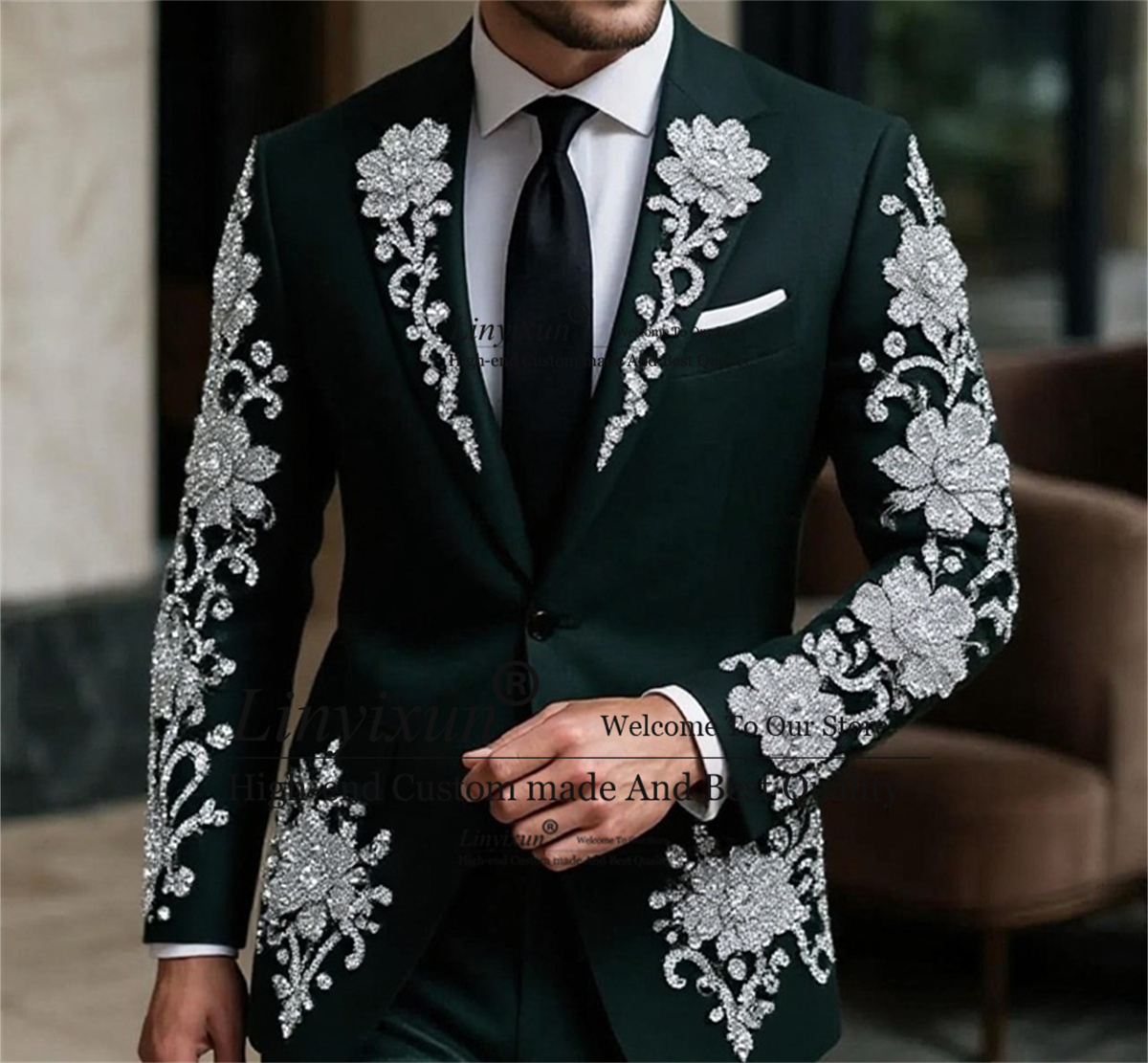 Mens Fashion Trajes - 패션 크리스탈 플로어 남성 웨딩 정장