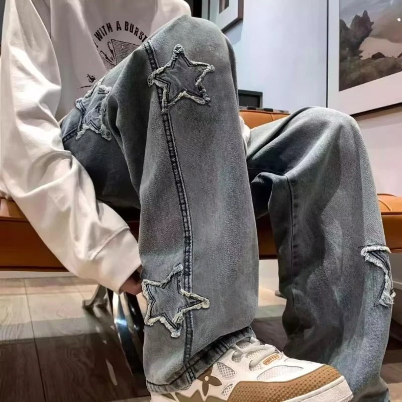 Men'S Fashion With Baggy Jeans - 새로운 남성 스타 수 놓은 패션