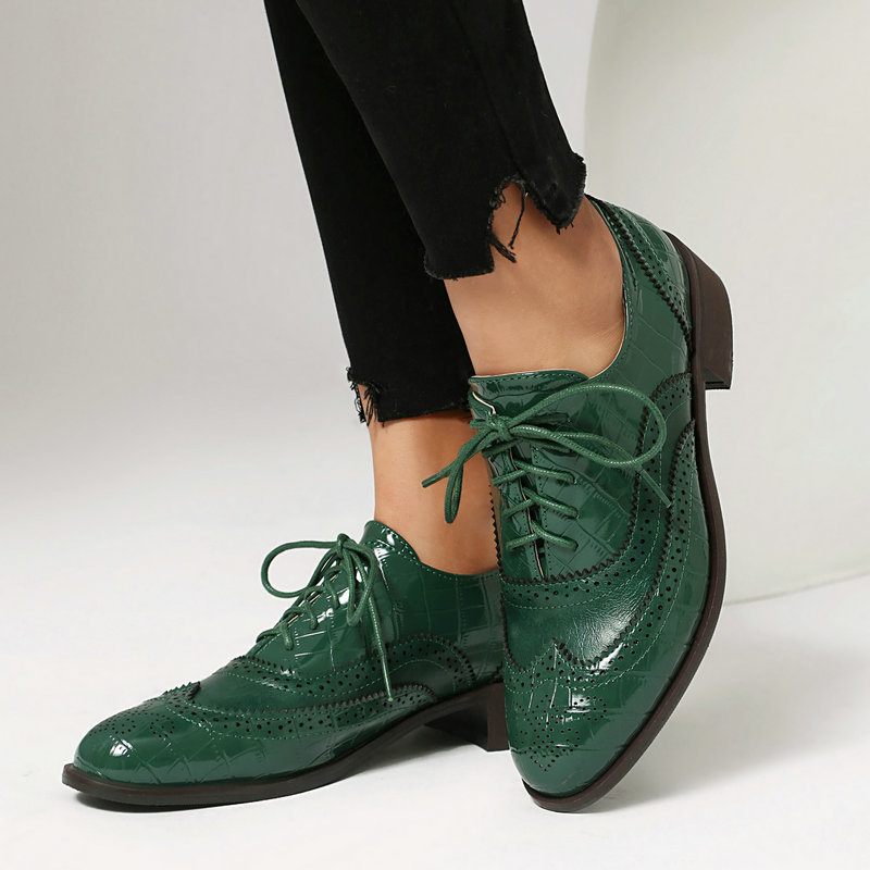 Oxford Shoes Brogue - 여성 스톤 프린트 브로그 옥스포드 슈즈