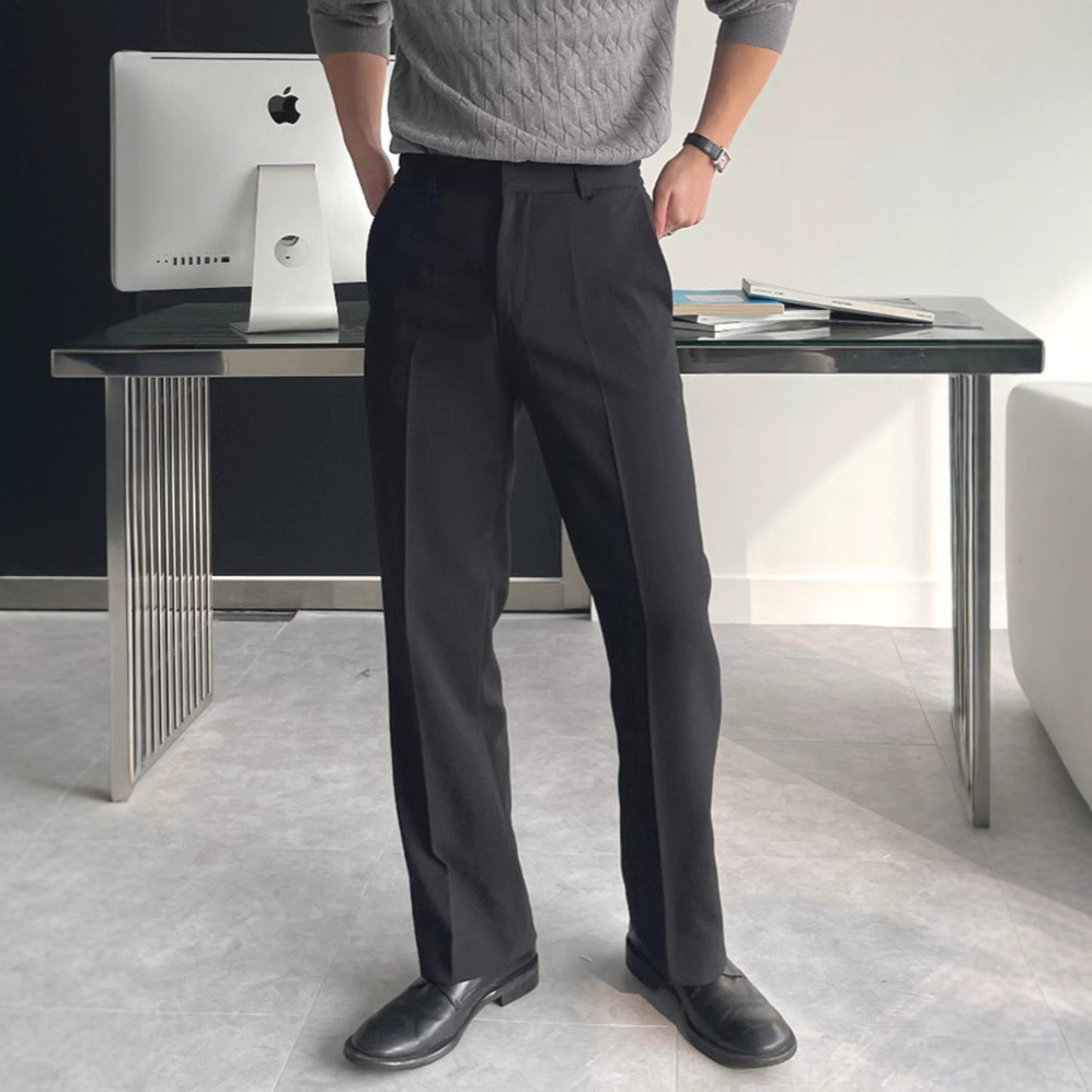 Mens Fashion Dark Grey Pants - 남성 블랙 다크 그레이 솔리드 컬러