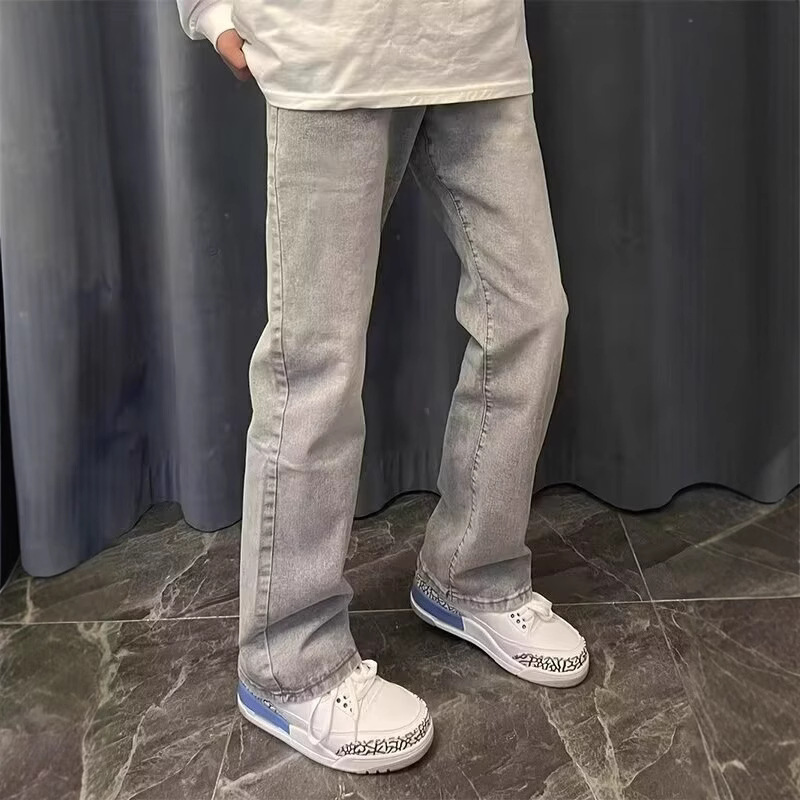 Men'S Fashion Grey Jeans - 미국 빈티지 신상 남성용 회색 단색