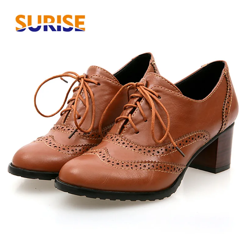 Oxford Shoes Brogue - 영국 여성 옥스포드 하이 블록 힐