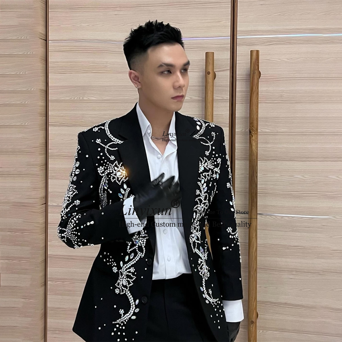 Mens Fashion Trajes - 금속 다이아몬드 장식 남성용 세트 투피스