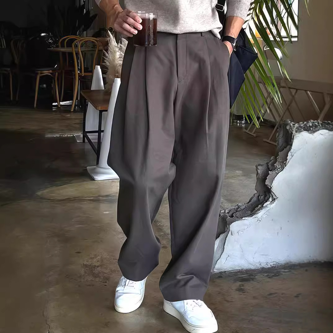 Mens Fashion Dark Grey Pants - 남성용 짙은 회색 검정 솔리드 컬러