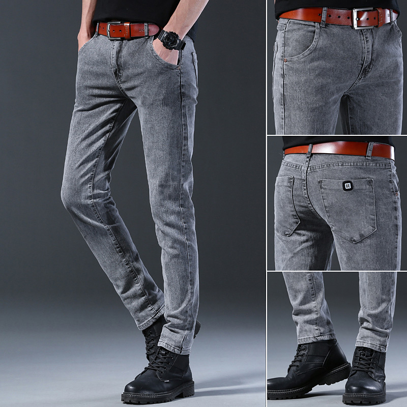 Men'S Fashion Grey Jeans - 남성 슬림 탄성 그레이 청바지 패션