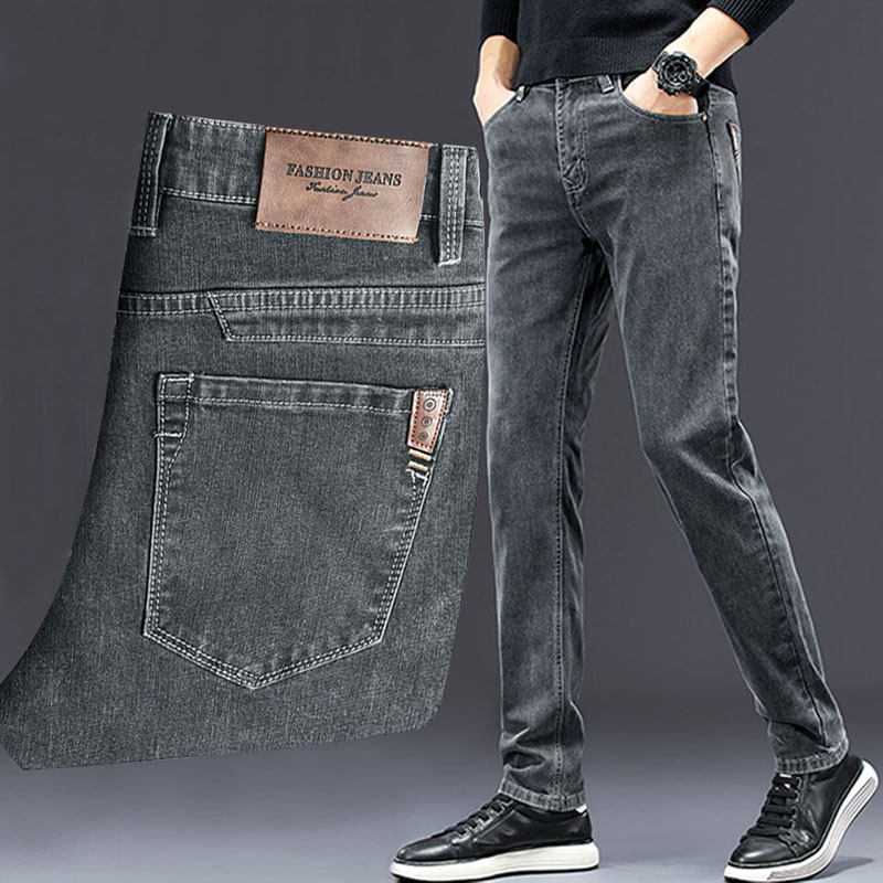 Men'S Fashion Grey Jeans - 남성용 슬림 청바지, 캐쥬얼 스트레이트 스트레치