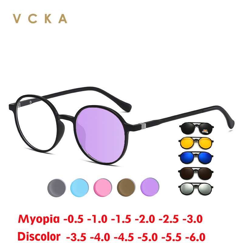 Mens Fashion Discord - VCKA 라운드 변색 근시 안경, 편광
