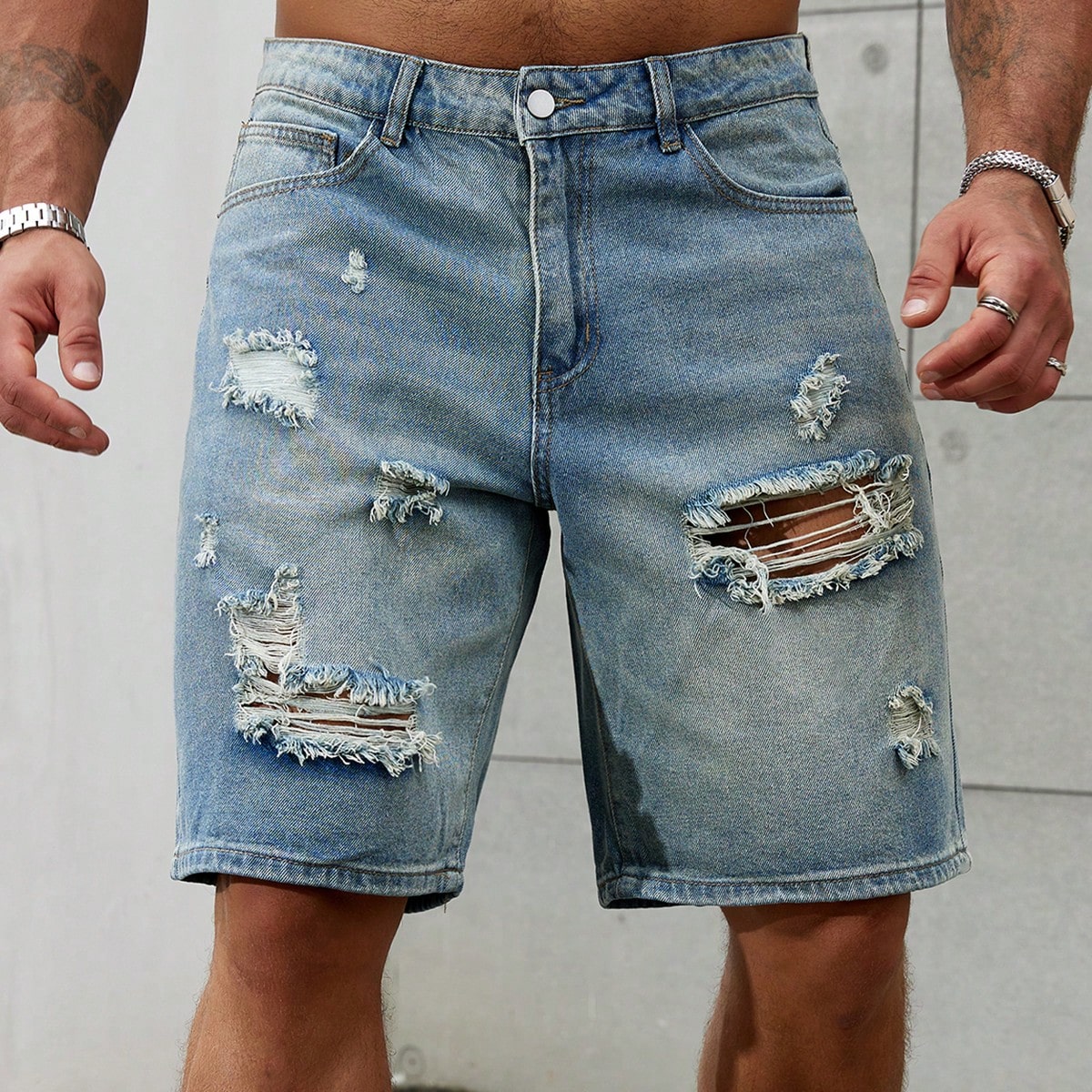 Men'S Fashion Linen Pants - 남성용 찢어진 짧은 청바지 브랜드 의류,