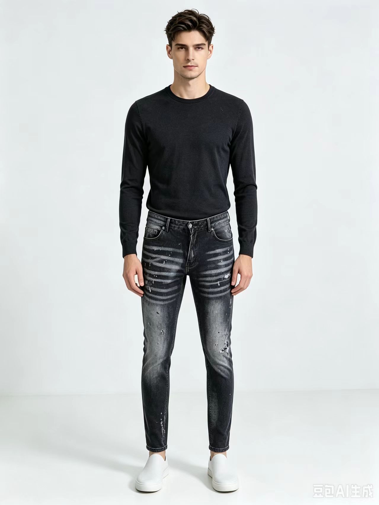 Men'S Fashion Grey Jeans - 남성용 하이 스트리트 힙합 그래피티 스크래치