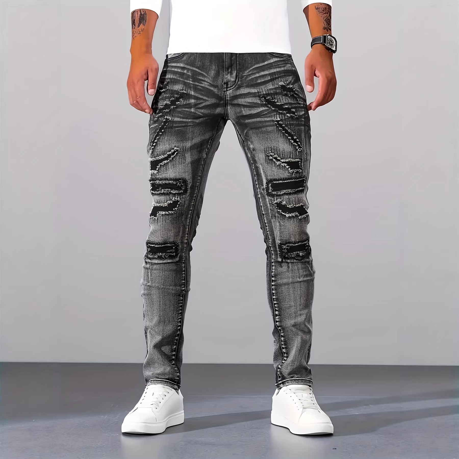 Men'S Fashion Grey Jeans - 남성 그레이 슬림 심플 캐주얼 데일리