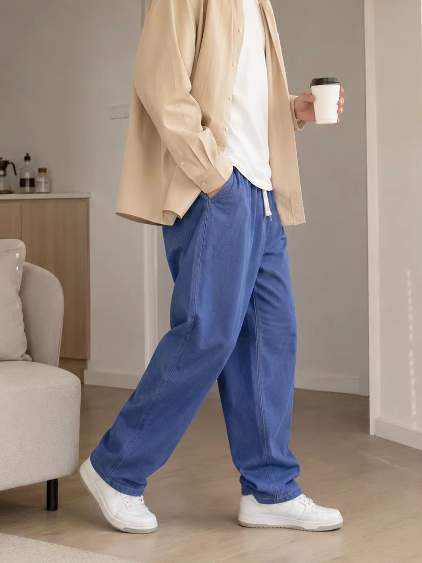 Men'S Fashion Grey Jeans - 남성 캐주얼 배기 진 루즈 스트레이트
