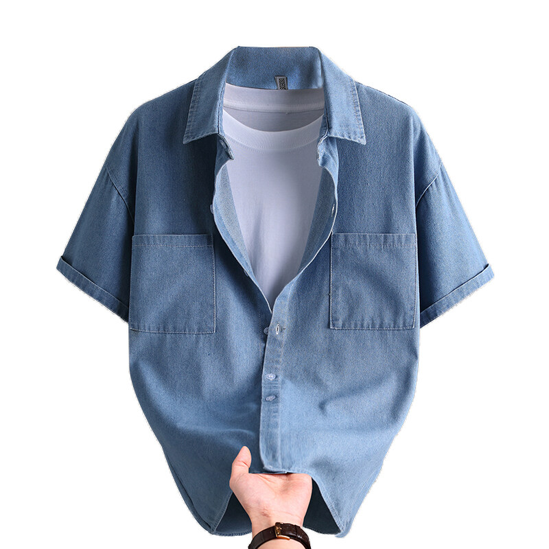Mens Fashion Urban - 남성 데님 셔츠 여름 패션 솔리드