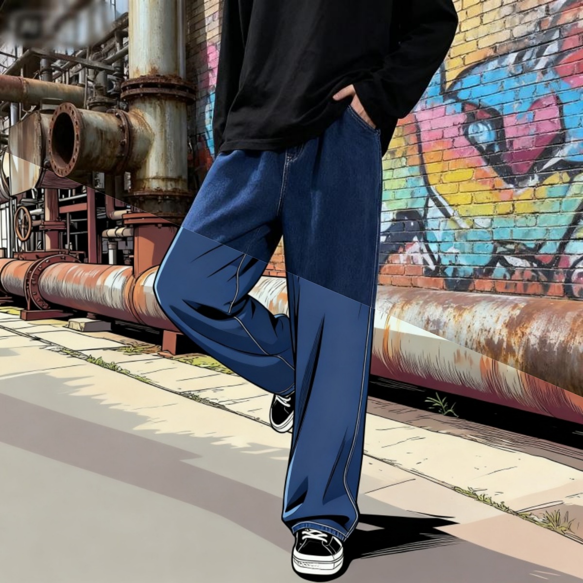 Men'S Fashion Grey Jeans - 한국 스타일 스트리트웨어 새로운 패션 헐렁한