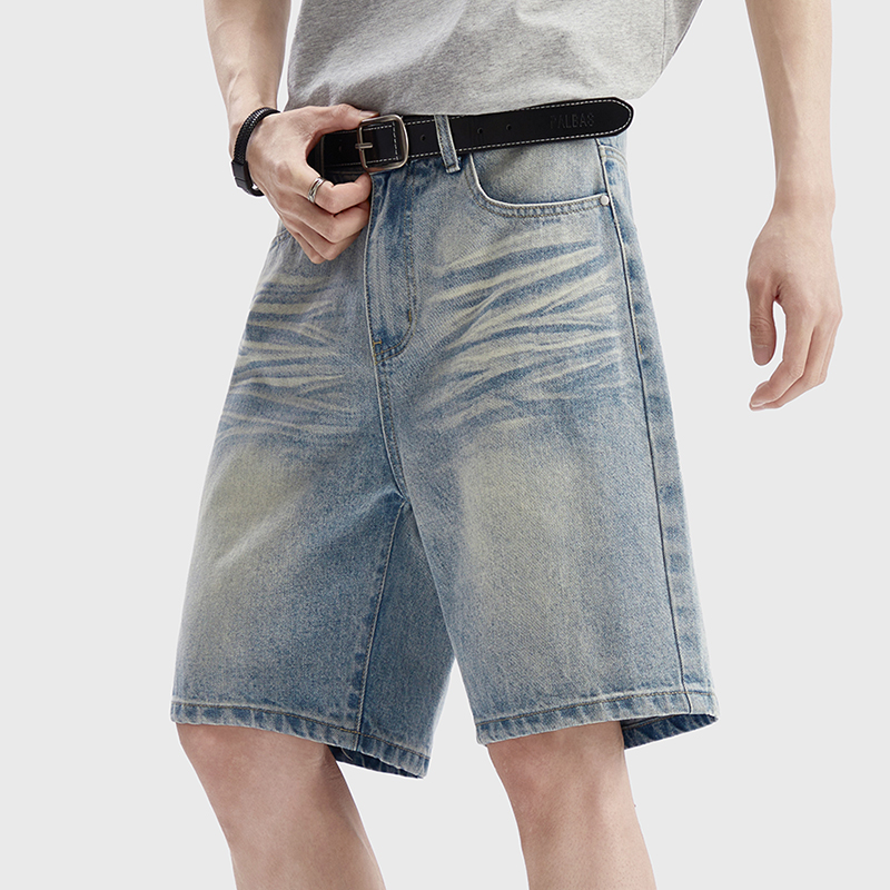 Men'S Fashion With Baggy Jeans - 빈티지 워싱 데님 반바지 남성용 루즈핏