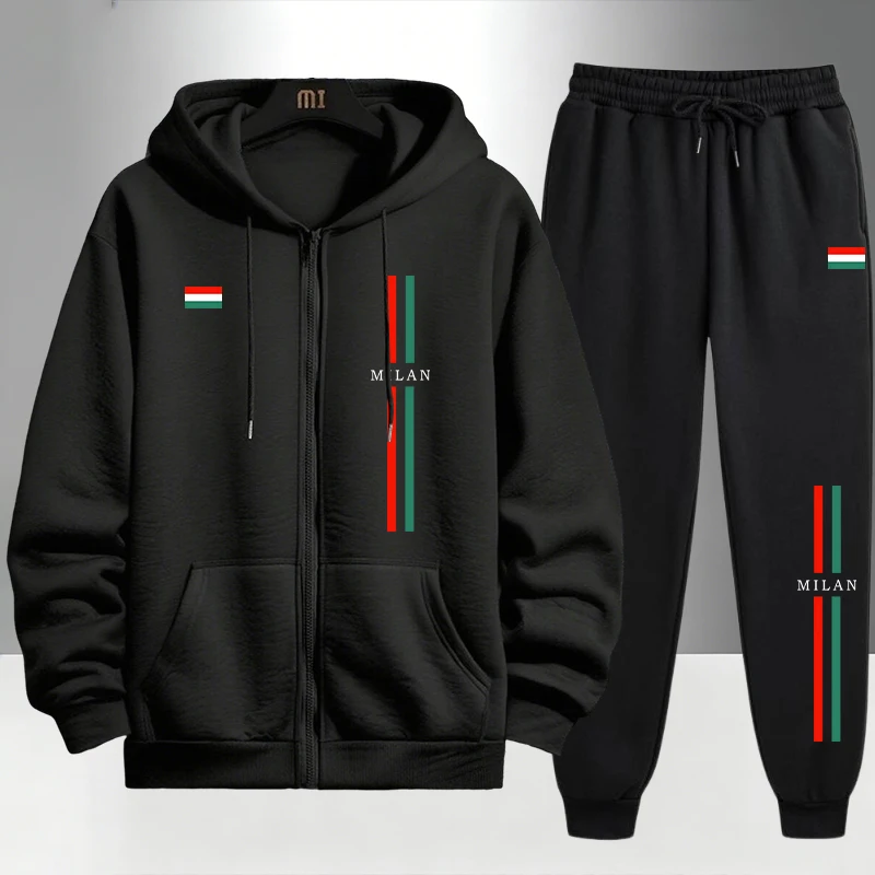 Mens Fashion Urban - 2026 이탈리아 프린트 남성 세트 지퍼