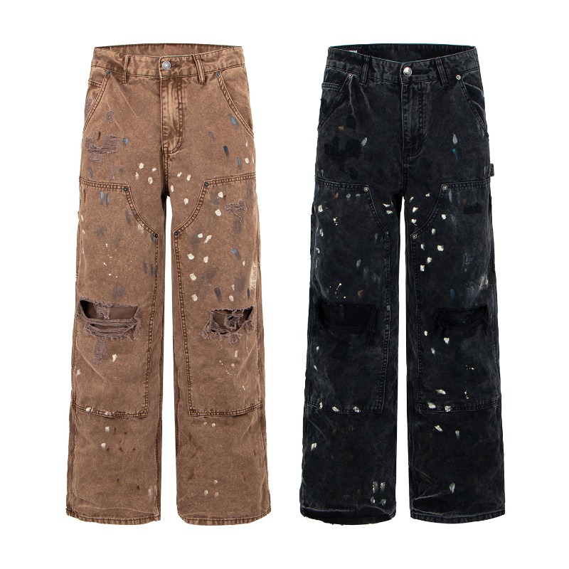Men'S Fashion With Baggy Jeans - 아메리칸 레트로 하이 스트리트 남성용 찢어진