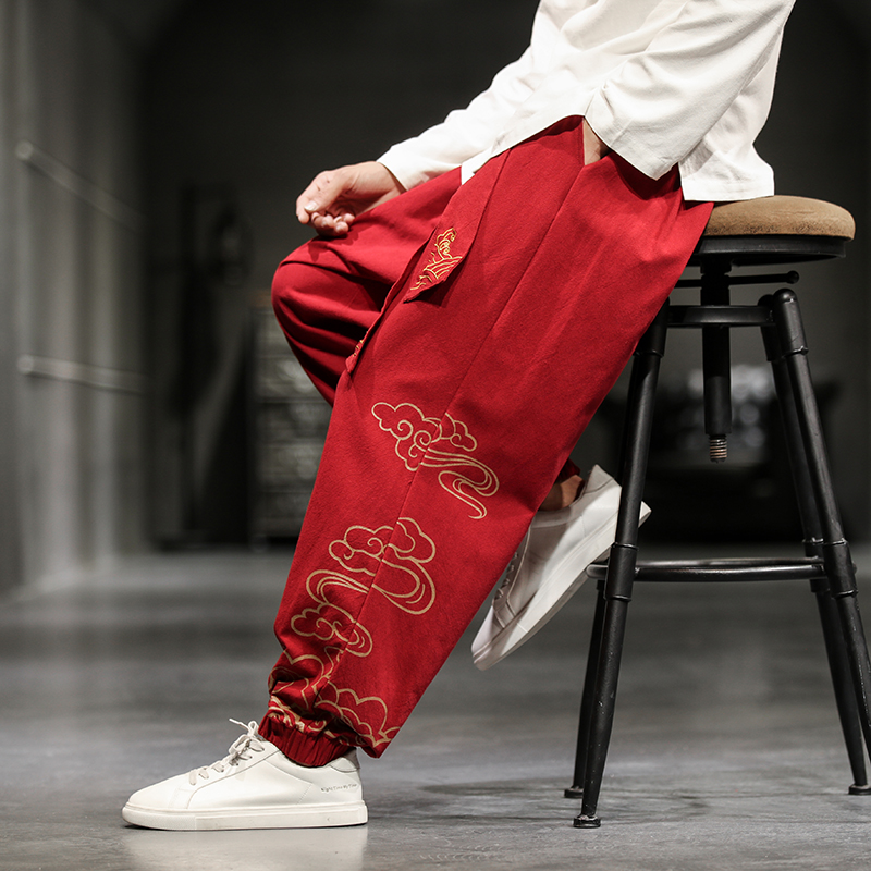 중국 스타일 복고풍 길조 구름 프린트 바지, 남성 의류 - Men'S Fashion Linen Pants 리뷰 및 가격