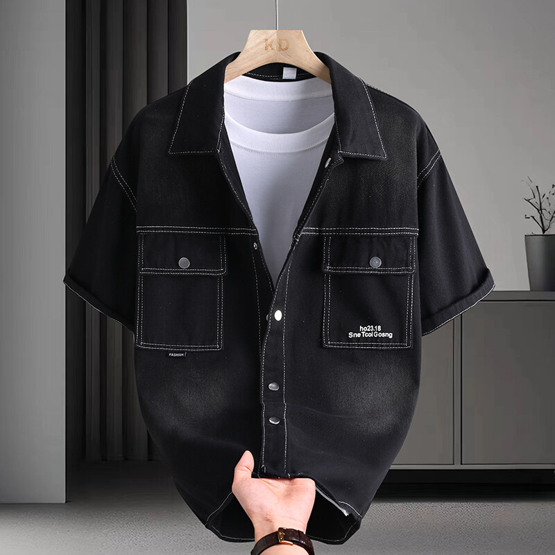 남성 데님 셔츠 여름 패션 솔리드 컬러 통기성 면 혼방 - Mens Fashion Urban 리뷰 및 가격