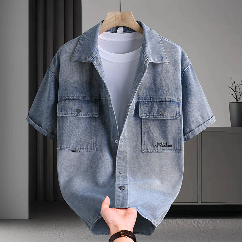 남성 데님 셔츠 여름 패션 솔리드 컬러 통기성 면 혼방 - Mens Fashion Urban 리뷰 및 가격