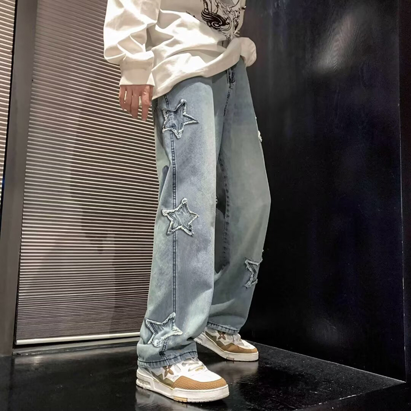 새로운 남성 스타 수 놓은 패션 헐렁한 청바지 Y2K  - Men'S Fashion With Baggy Jeans 리뷰 및 가격