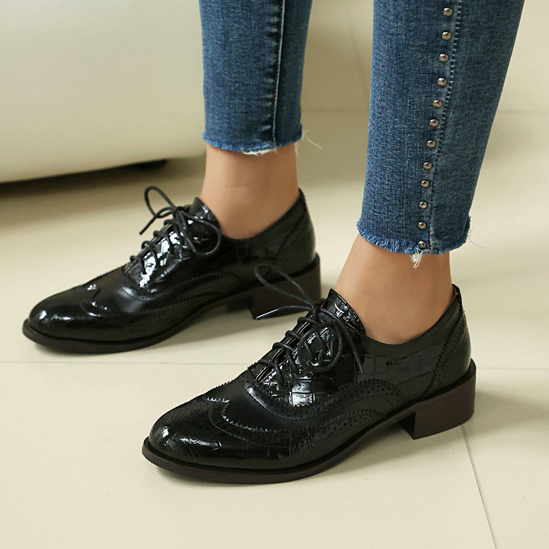 여성 스톤 프린트 브로그 옥스포드 슈즈 에나멜 가죽 윙 - Oxford Shoes Brogue 리뷰 및 가격