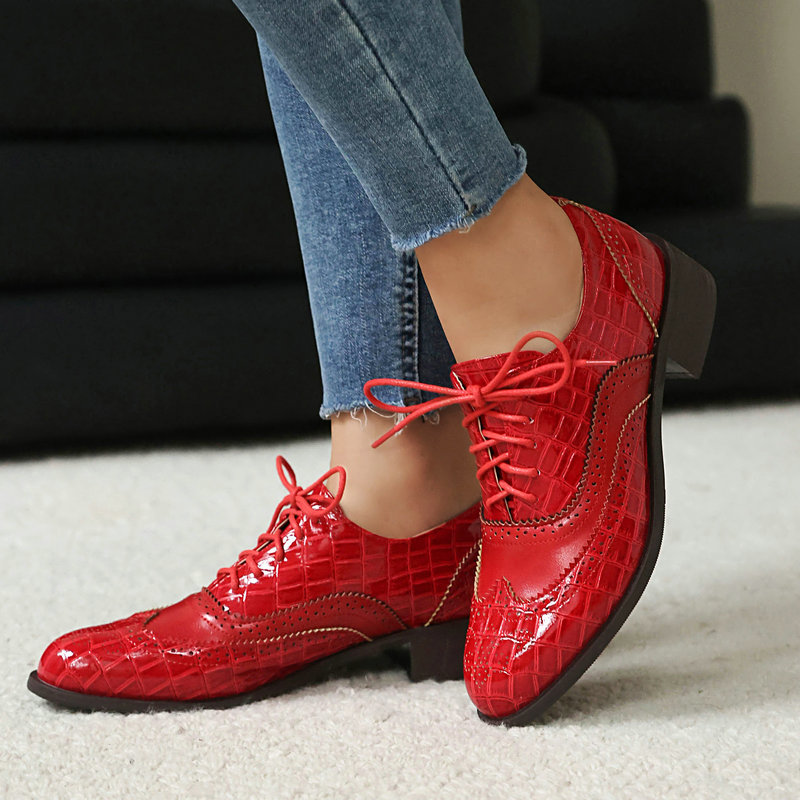 여성 스톤 프린트 브로그 옥스포드 슈즈 에나멜 가죽 윙 - Oxford Shoes Brogue 리뷰 및 가격