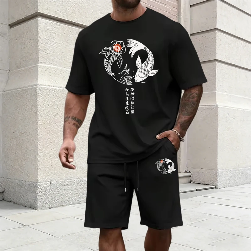 일본 음양 패턴 남성 운동복 코튼 티셔츠 및 스포츠 반 - Mens Fashion Urban 리뷰 및 가격