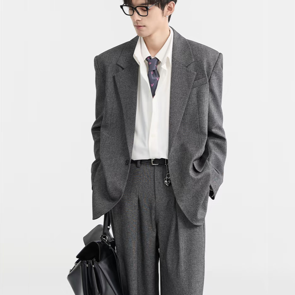 패션 짙은 회색 느슨한 남자의 두 조각 정장 노치 옷깃 - Mens Fashion Dark Grey Pants 리뷰 및 가격