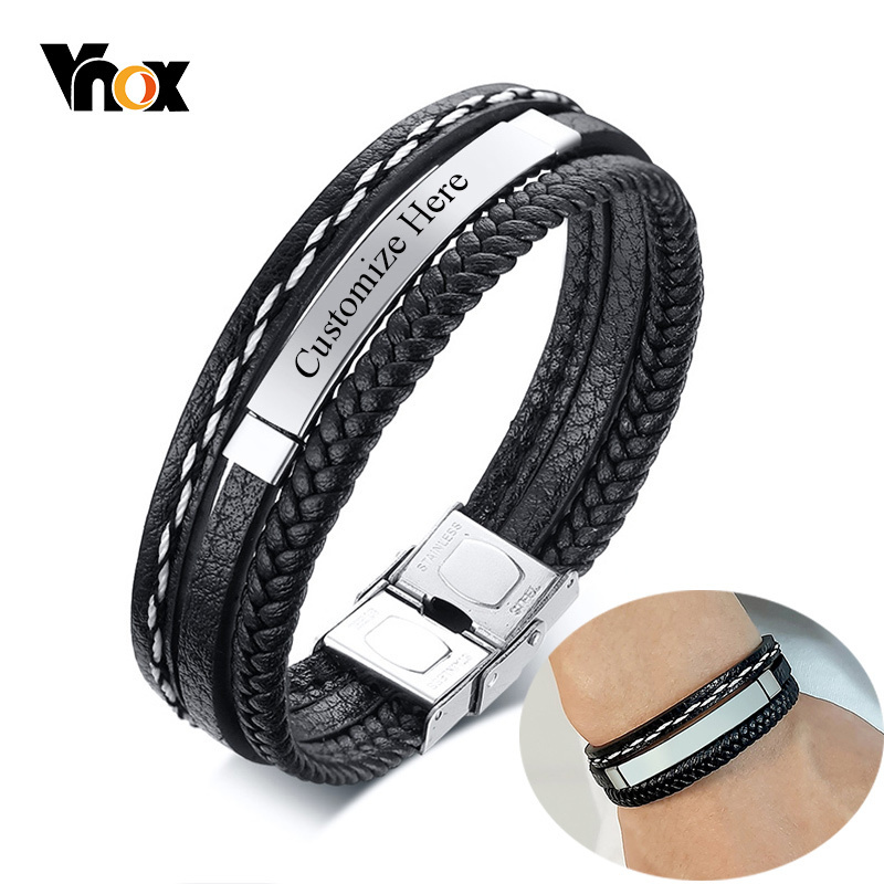 Vnox 사용자 정의 로고 이름 견적 남성용 다층 가죽 - Men'S Fashion Quotes 리뷰 및 가격