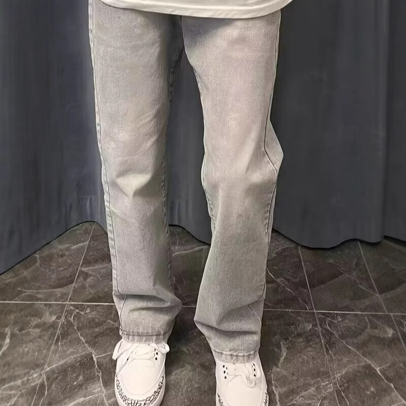 미국 빈티지 신상 남성용 회색 단색 심플 베이직 캐주얼 - Men'S Fashion Grey Jeans 리뷰 및 가격
