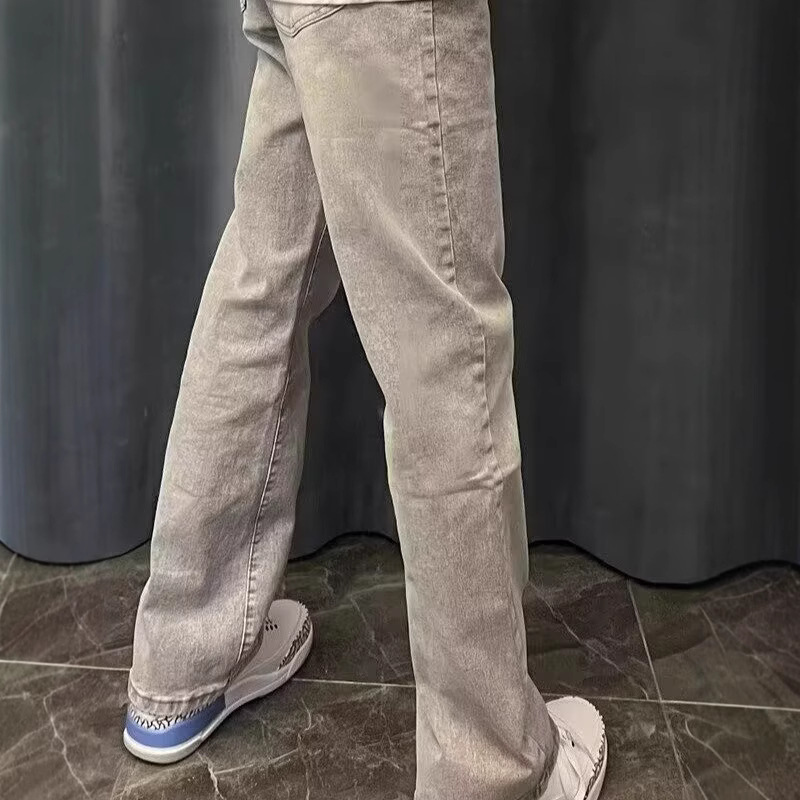 미국 빈티지 신상 남성용 회색 단색 심플 베이직 캐주얼 - Men'S Fashion Grey Jeans 리뷰 및 가격