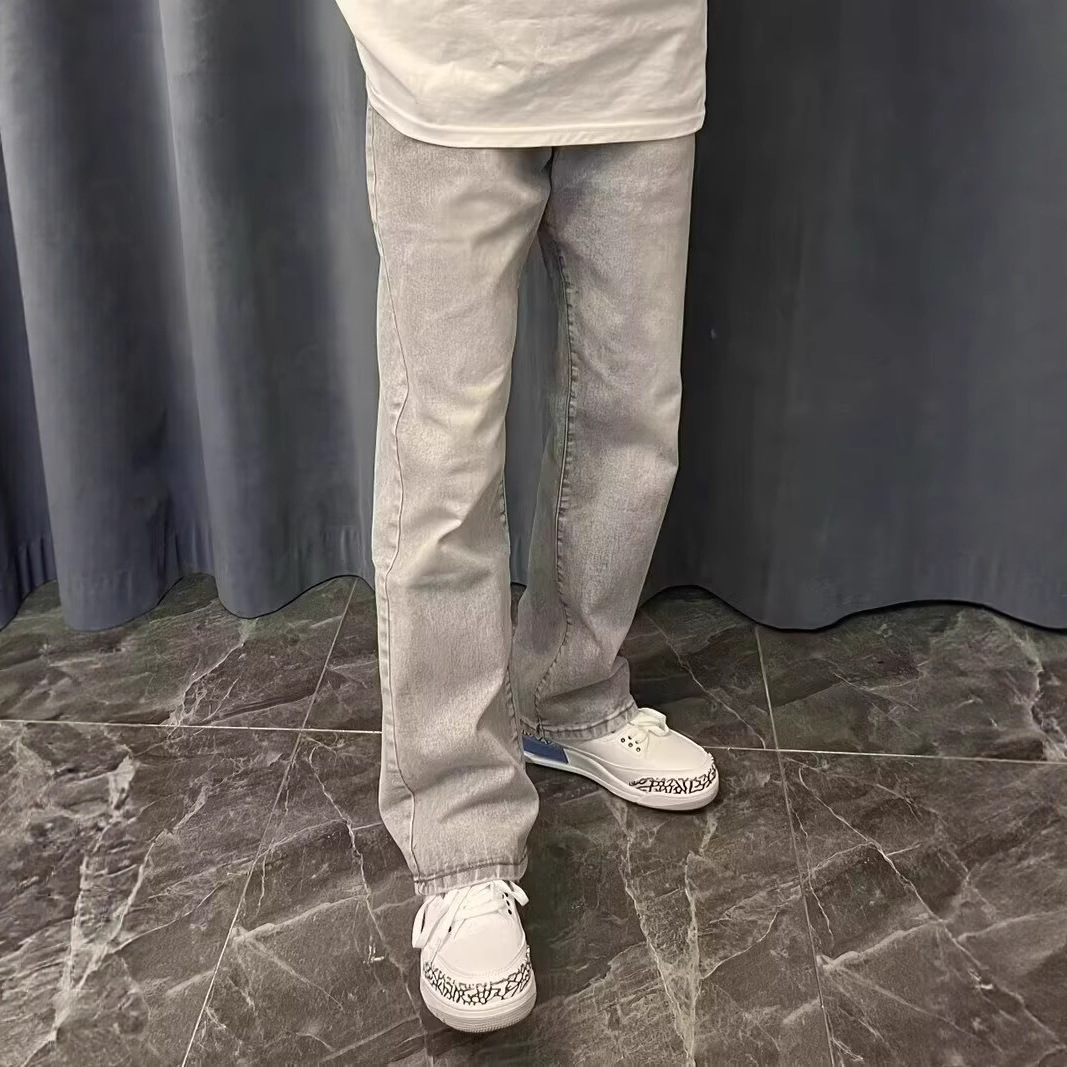 미국 빈티지 신상 남성용 회색 단색 심플 베이직 캐주얼 - Men'S Fashion Grey Jeans 리뷰 및 가격