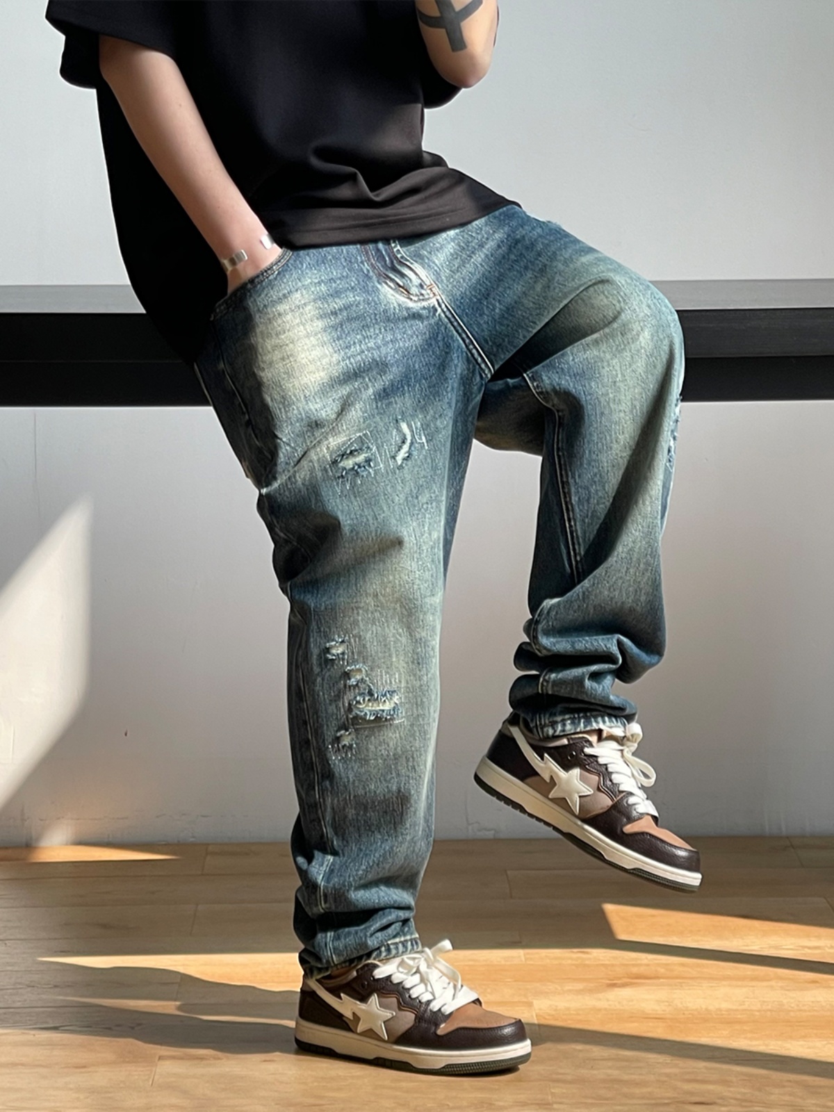 한국어 패션 찢어진 헐렁한 청바지 남성 의류 빈티지 고 - Men'S Fashion With Baggy Jeans 리뷰 및 가격