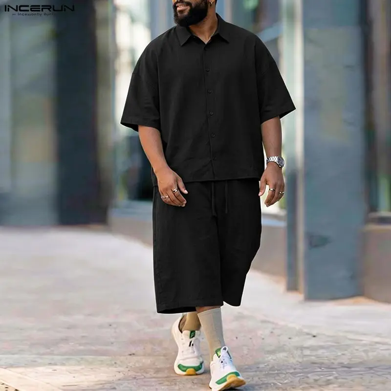 INCERUN 남성 세트 솔리드 라펠 반팔 셔츠 바지  - Mens Fashion Casual 2026 리뷰 및 가격