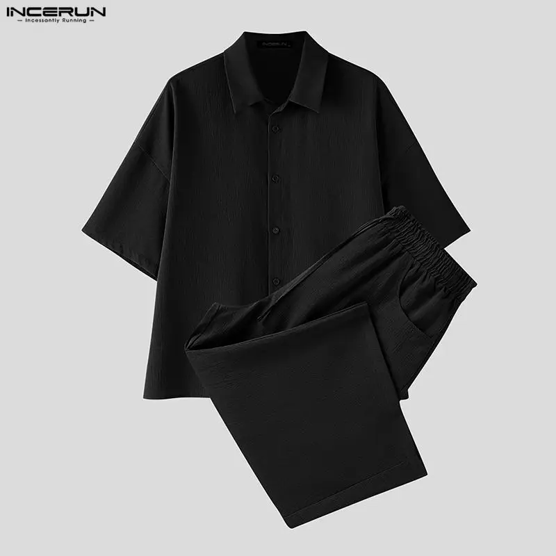 INCERUN 남성 세트 솔리드 라펠 반팔 셔츠 바지  - Mens Fashion Casual 2026 리뷰 및 가격