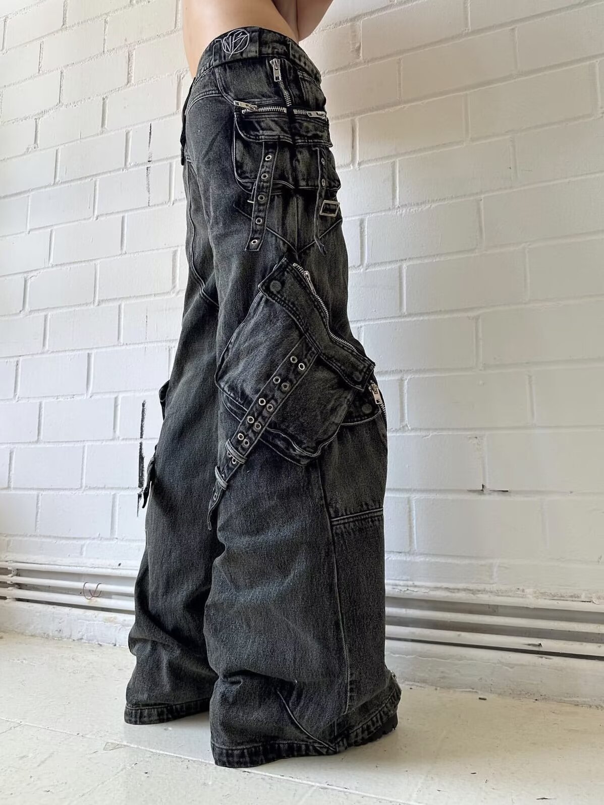 Y2K 블랙 고딕 펑크 멀티 포켓 지퍼 블랙 청바지 남 - Men'S Fashion With Baggy Jeans 리뷰 및 가격