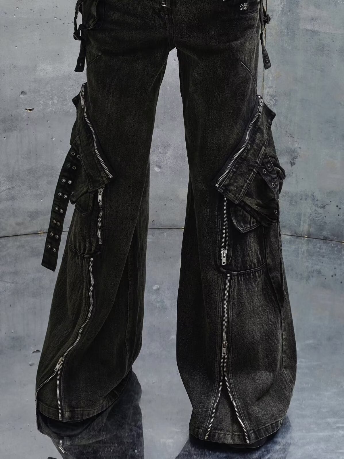 Y2K 블랙 고딕 펑크 멀티 포켓 지퍼 블랙 청바지 남 - Men'S Fashion With Baggy Jeans 리뷰 및 가격
