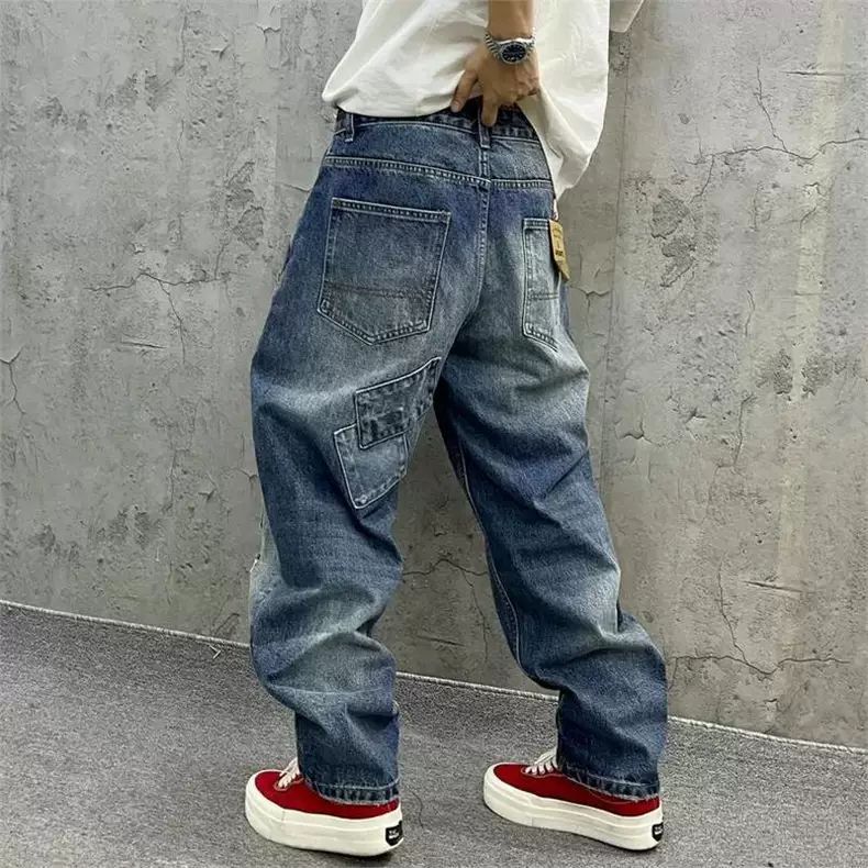 브랜드 스플라이싱 진 가을 패션 루즈 스트레이트 하렘  - Men'S Fashion With Baggy Jeans 리뷰 및 가격