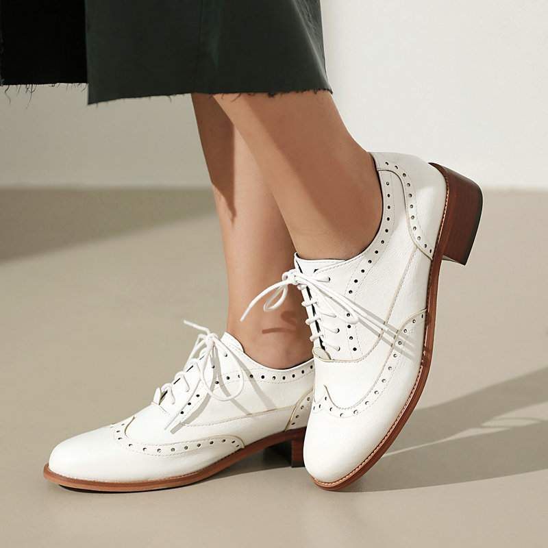 브로그 옥스퍼드 슈즈 여성 레이스업 낮은 굽 PU 가죽 - Oxford Shoes Brogue 리뷰 및 가격