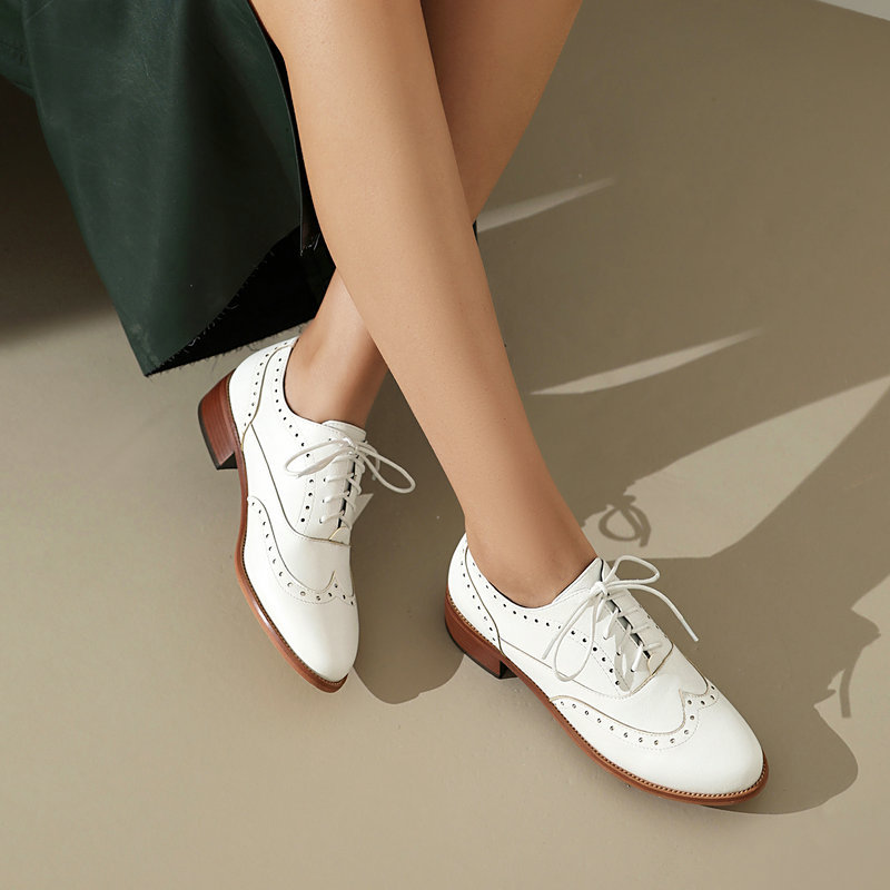 브로그 옥스퍼드 슈즈 여성 레이스업 낮은 굽 PU 가죽 - Oxford Shoes Brogue 리뷰 및 가격