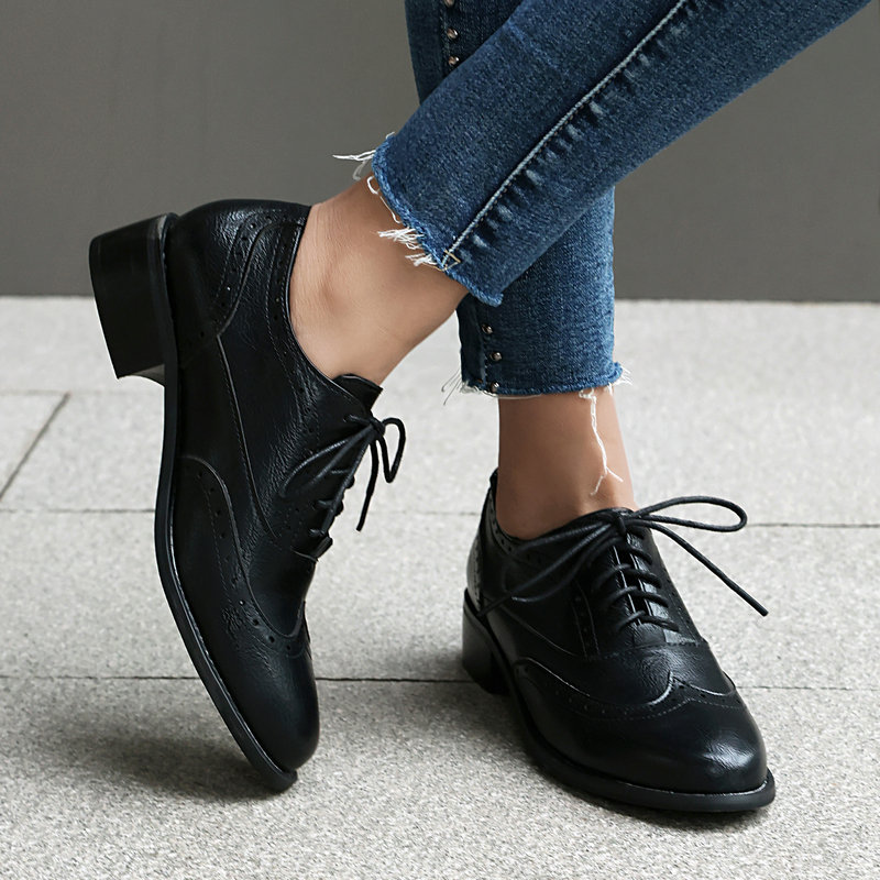 브로그 옥스퍼드 슈즈 여성 레이스업 낮은 굽 PU 가죽 - Oxford Shoes Brogue 리뷰 및 가격