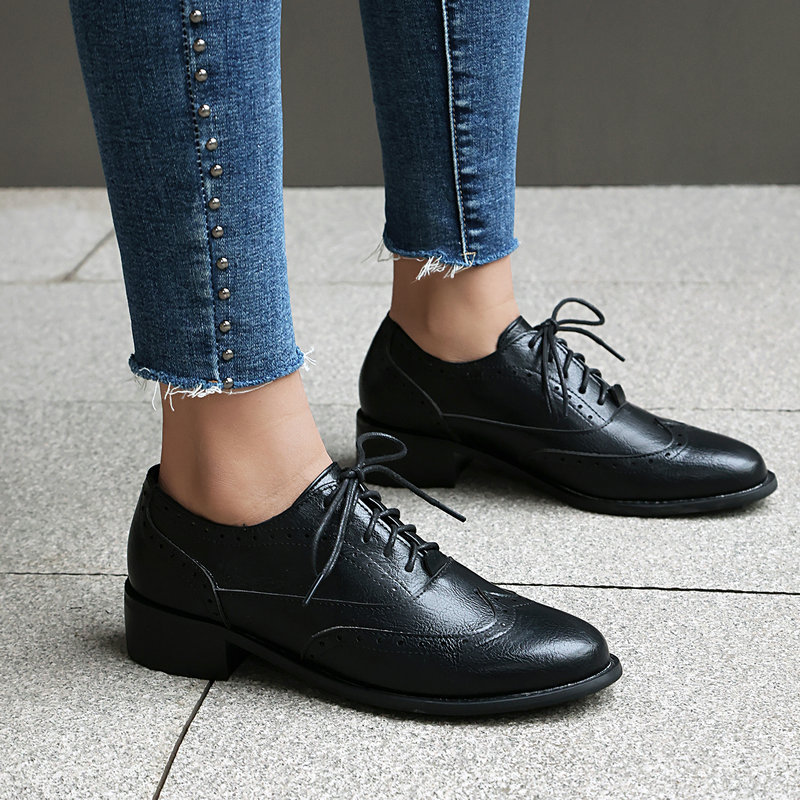 브로그 옥스퍼드 슈즈 여성 레이스업 낮은 굽 PU 가죽 - Oxford Shoes Brogue 리뷰 및 가격