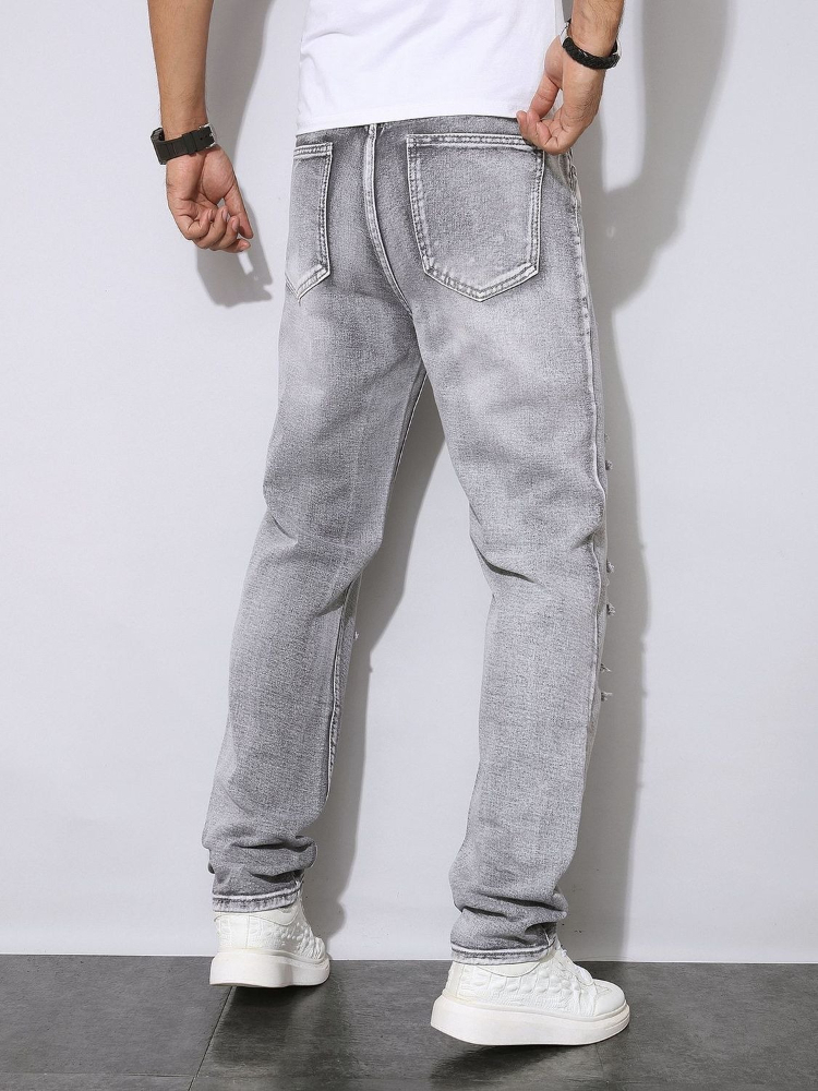 남성 가을 겨울 디스트레스드 그레이 데님 바지 아메리칸 - Men'S Fashion Grey Jeans 리뷰 및 가격