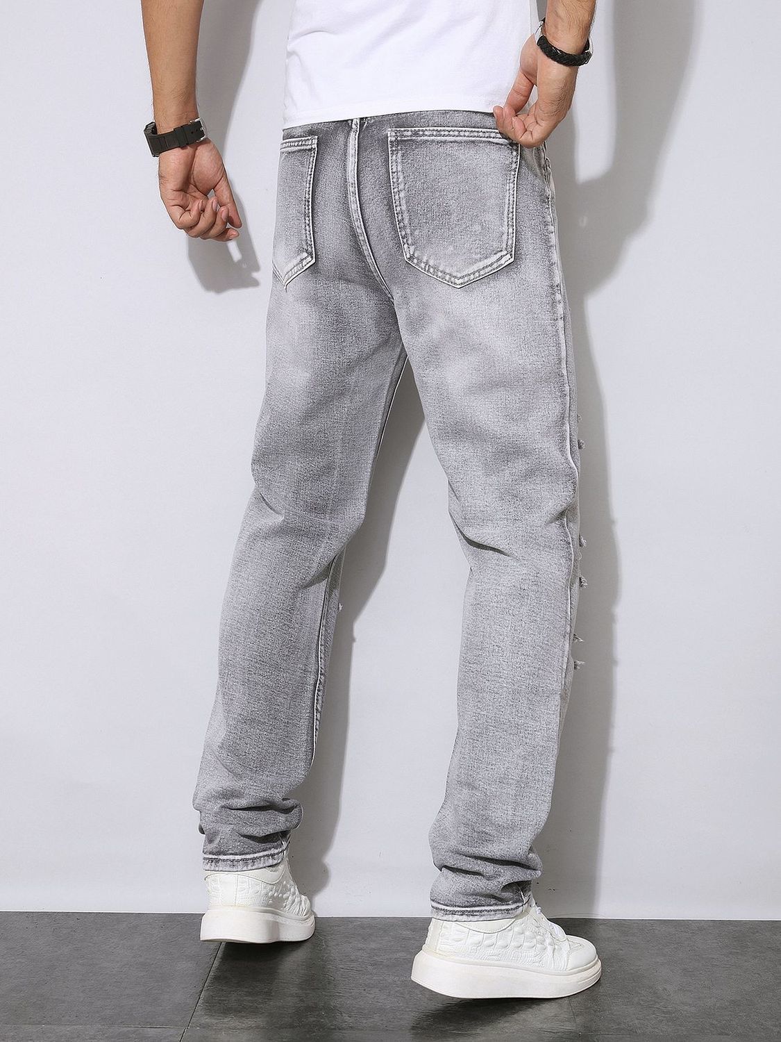 남성 가을 겨울 디스트레스드 그레이 데님 바지 아메리칸 - Men'S Fashion Grey Jeans 리뷰 및 가격