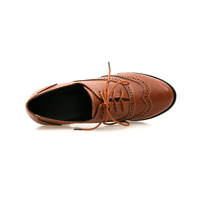 영국 여성 옥스포드 하이 블록 힐 펌프스, 갈색 가죽  - Oxford Shoes Brogue 리뷰 및 가격