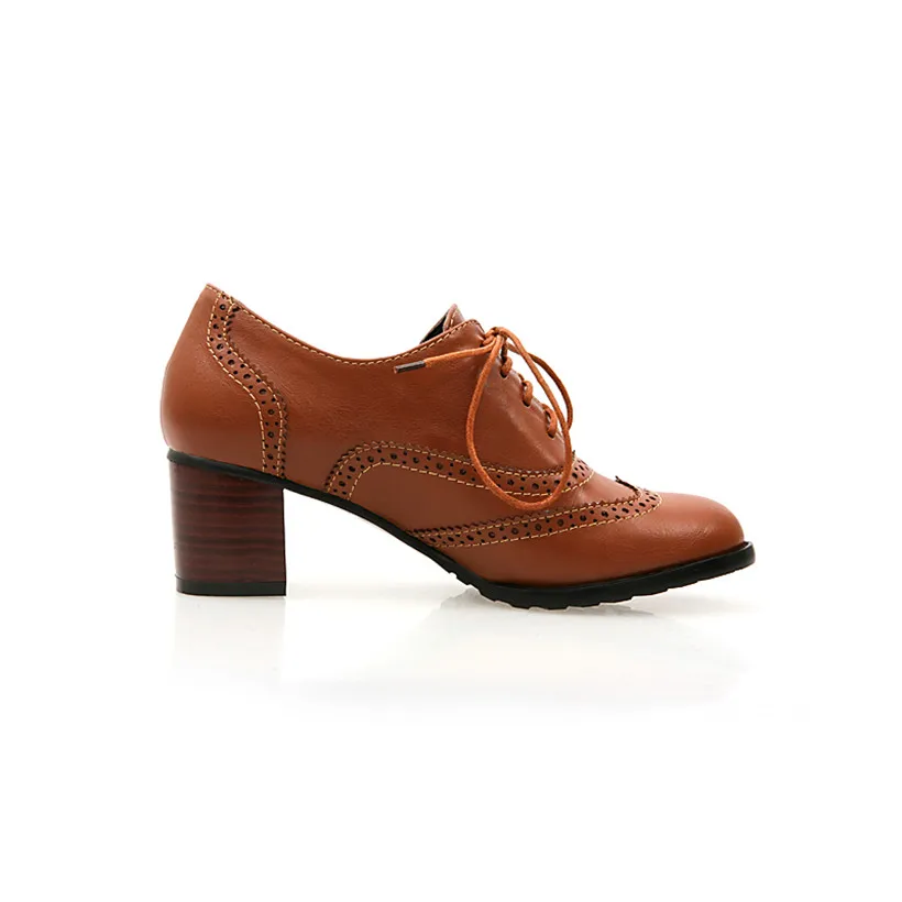 영국 여성 옥스포드 하이 블록 힐 펌프스, 갈색 가죽  - Oxford Shoes Brogue 리뷰 및 가격