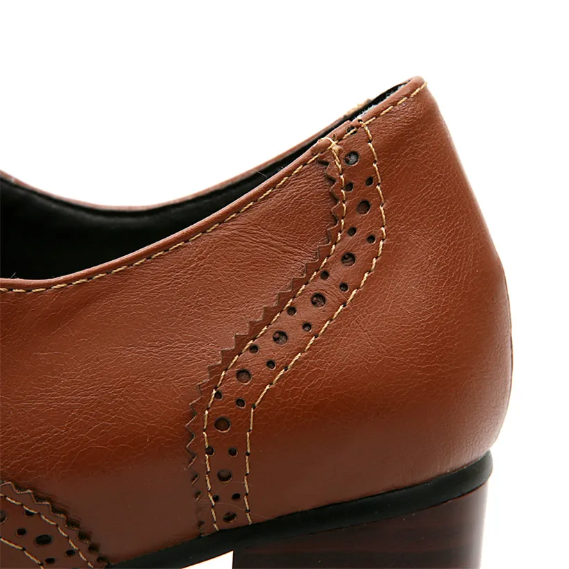 영국 여성 옥스포드 하이 블록 힐 펌프스, 갈색 가죽  - Oxford Shoes Brogue 리뷰 및 가격